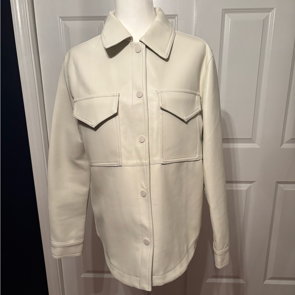 Vegan leather shirt or “shacket” in off white. Size Medium.